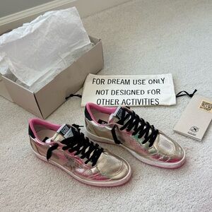 Golden Goose Ball Star Sneakers Size 41 Gold Metallic Pink Sole - LIKE NEW
